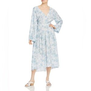 Vince Floral Print Long Sleeve Double V Neck Dress Size S